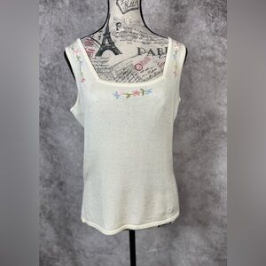 Emma James Liz Claiborne Elegant Cream Floral Embroidered Tank Top Size Medium